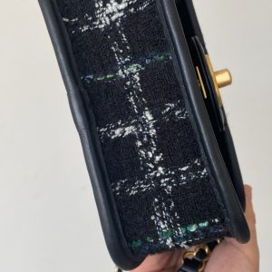 CC 2025 Small Flap Bag 21 Black Tweed Leather Gold Hardware