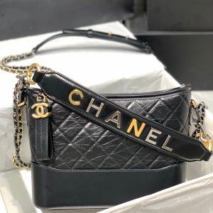 HOBO BAG 25 WITH STRAP IN BLACK CALFSKIN GOLD AND SILVER HARDWARE