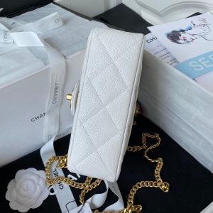 Flap Bag 20cm White Caviar Gold Hardware