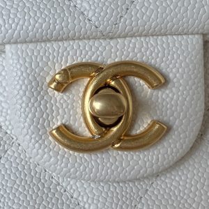 Flap Bag 24cm White Caviar Gold Hardware
