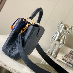 capucines bb 27 midnight blue taurillon leather gold hardware