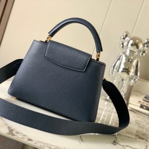 capucines bb 27 midnight blue taurillon leather gold hardware