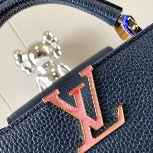 capucines bb 27 midnight blue taurillon leather gold hardware