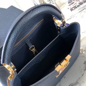 capucines bb 27 midnight blue taurillon leather gold hardware