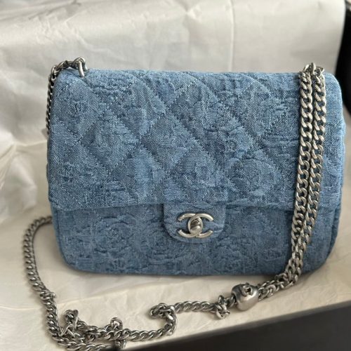 cc flap bag 19cm blue denim silver hardware
