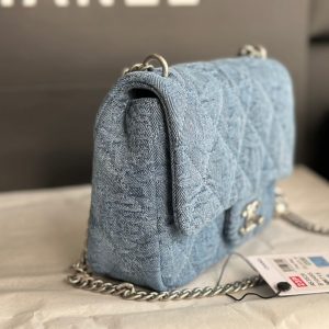 cc flap bag 14cm blue denim silver hardware