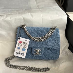 cc flap bag 14cm blue denim silver hardware