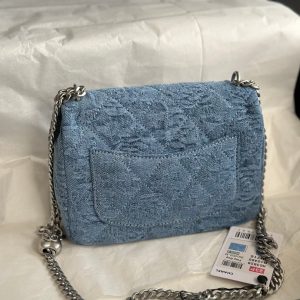 cc flap bag 14cm blue denim silver hardware