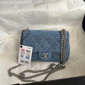 cc flap bag 12cm blue denim silver hardware