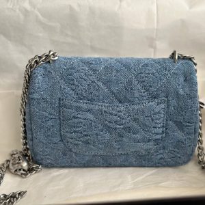 cc flap bag 12cm blue denim silver hardware