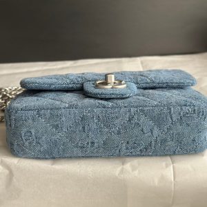 cc flap bag 12cm blue denim silver hardware