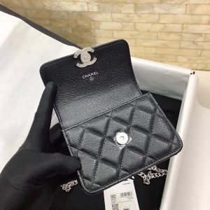 cc mini woc 13cm with top handle black quilted caviar leather silver hardware