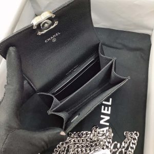 cc mini woc 13cm with top handle black quilted caviar leather silver hardware