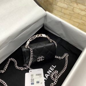 cc mini woc 13cm with top handle black quilted caviar leather silver hardware