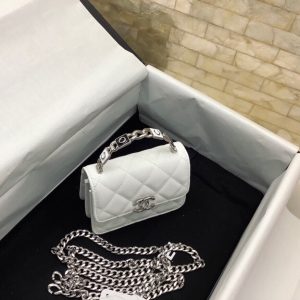 cc woc 13cm with top handle white quilted caviar leather silver hardware