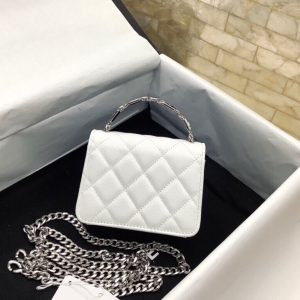 cc woc 13cm with top handle white quilted caviar leather silver hardware