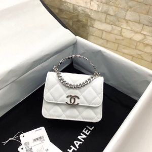 cc woc 13cm with top handle white quilted caviar leather silver hardware