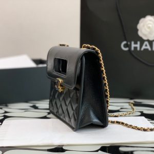 CC Quilted Mini Graphic Catch Flap Bag Black Lambskin