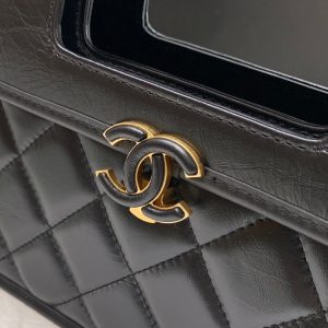 CC Quilted Mini Graphic Catch Flap Bag Black Lambskin