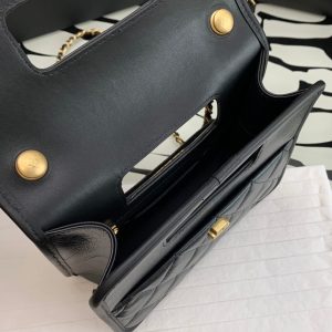 CC Quilted Mini Graphic Catch Flap Bag Black Lambskin