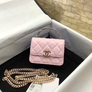 cc woc 13cm with top handle pink quilted calfskin gold hardware