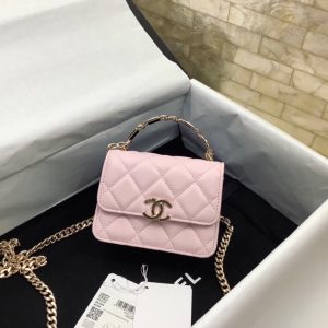 cc woc 13cm with top handle pink quilted calfskin gold hardware