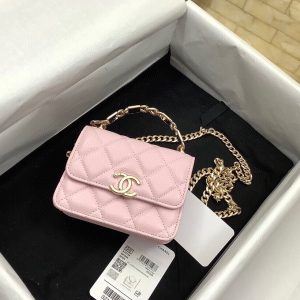 cc woc 13cm with top handle pink quilted calfskin gold hardware