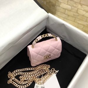 cc woc 13cm with top handle pink quilted calfskin gold hardware