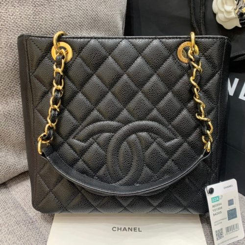 CLASSIC GRAND SHOPPING TOTE BAG 24CM BLACK CAVIAR GOLD HARDWARE