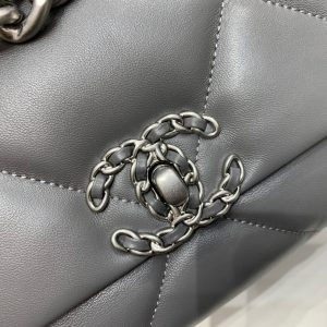 19 FLAP BAG 26 DARK GREY GOATSKIN SILVER HARDWARE