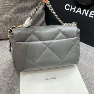 19 FLAP BAG 26 DARK GREY GOATSKIN SILVER HARDWARE