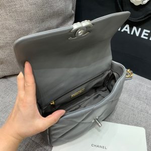 19 FLAP BAG 26 DARK GREY GOATSKIN SILVER HARDWARE