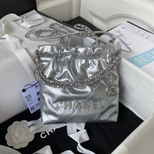 CC 24S Hobo 22 Bag 20cm Silver Metalic Lambskin