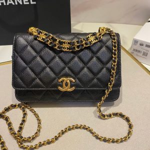CC 24K Woc 19cm Black Grained Calfskin Gold Hardware