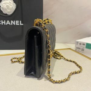 CC 24K Woc 19cm Black Grained Calfskin Gold Hardware