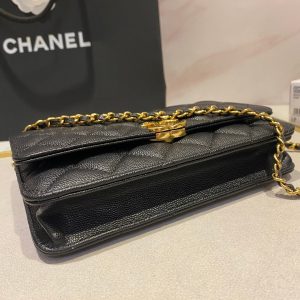 CC 24K Woc 19cm Black Grained Calfskin Gold Hardware