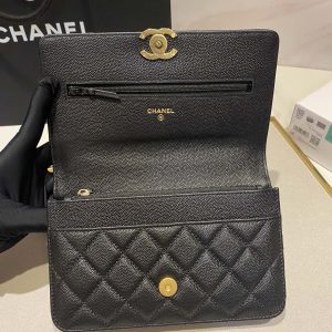 CC 24K Woc 19cm Black Grained Calfskin Gold Hardware