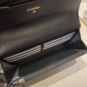 CC 24K Woc 19cm Black Grained Calfskin Gold Hardware