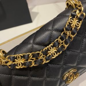 CC 24K Woc 19cm Black Grained Calfskin Gold Hardware