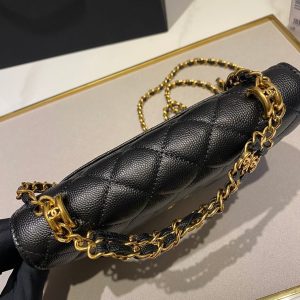 CC 24K Woc 19cm Black Grained Calfskin Gold Hardware