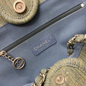 CC DEAUVILLE TOTE BAG 34CM KHAKI DENIM SILVER HARDWARE