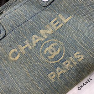 CC DEAUVILLE TOTE BAG 34CM KHAKI DENIM SILVER HARDWARE