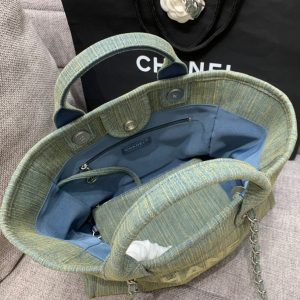 CC DEAUVILLE TOTE BAG 34CM KHAKI DENIM SILVER HARDWARE