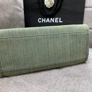 CC DEAUVILLE TOTE BAG 34CM KHAKI DENIM SILVER HARDWARE