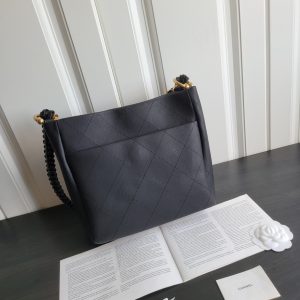 cc 23s hobo bag 26cm black calfskin gold hardware