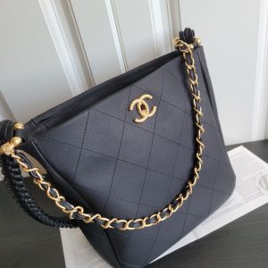 cc 23s hobo bag 26cm black calfskin gold hardware