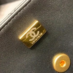 SMALL FLAP BAG 24CM TOP HANDLE BLACK LAMBSKIN GOLD HARDWARE