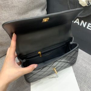 SMALL FLAP BAG 24CM TOP HANDLE BLACK LAMBSKIN GOLD HARDWARE