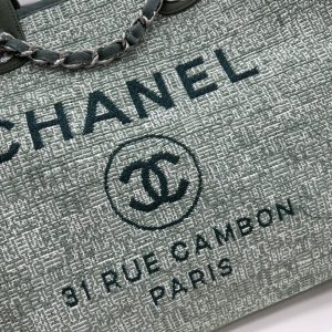 CC Deauville Tweed Bag Green Leather Silver Hardware 7