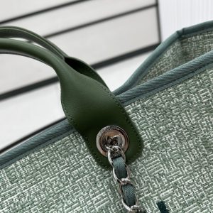 CC Deauville Tweed Bag Green Leather Silver Hardware 7